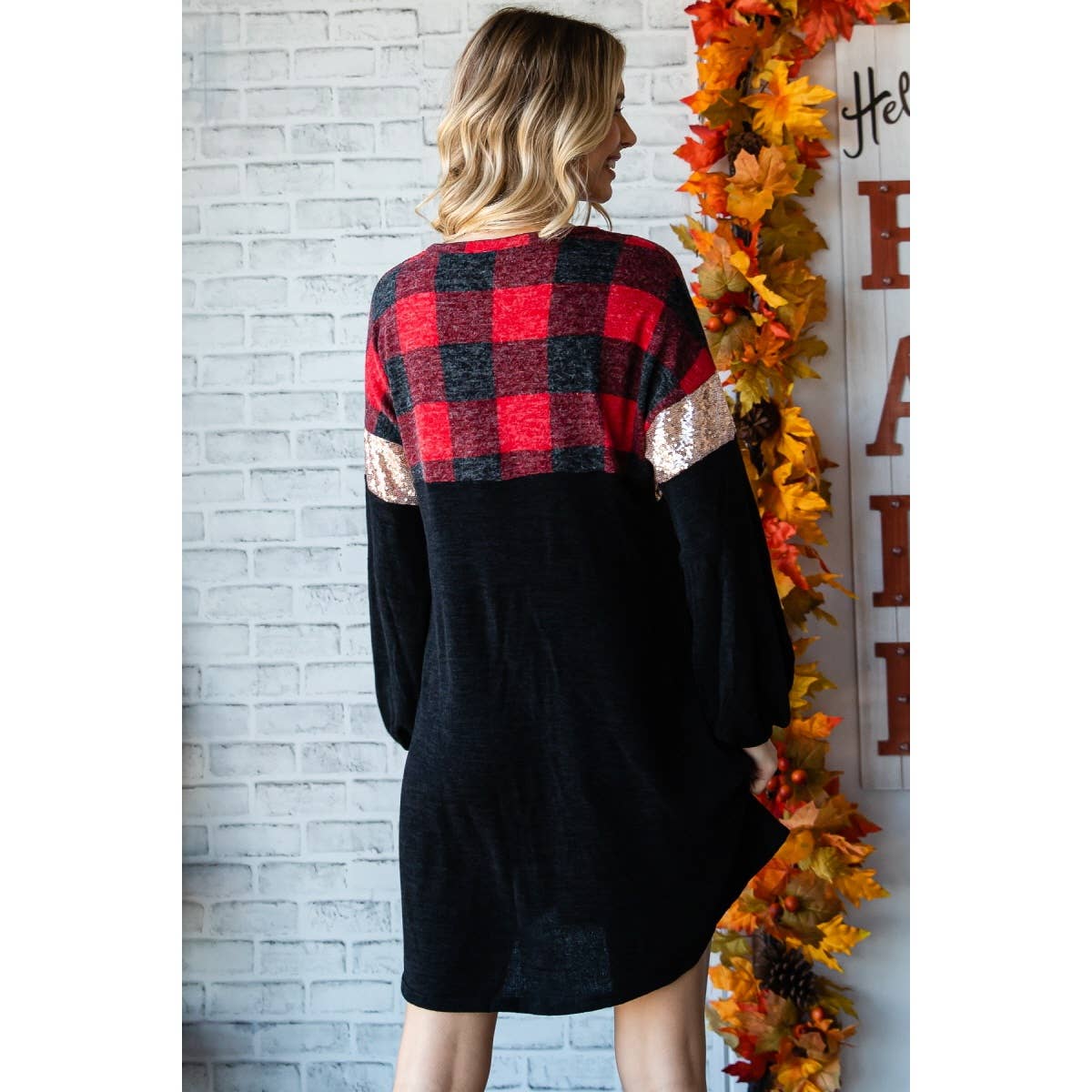 Checker Contrast Sequins Dress