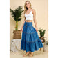 Front Button 3 tiered Denim Skirt