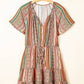 Bohemian Floral Print Buttoned V Neck Ruffle Tiered Dress