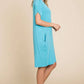 Relaxed V Neck Roll Over Sleeve T Shirt Dress:  / NEW SUNKIST