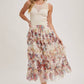 FLORAL RUFFLED MESH MIDI SKIRT