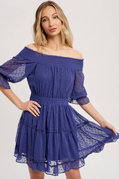 SWISS DOT OFF SHOULDER DRESS