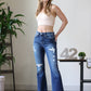 High-Rise Distressed Flare Denim Pants Jeans