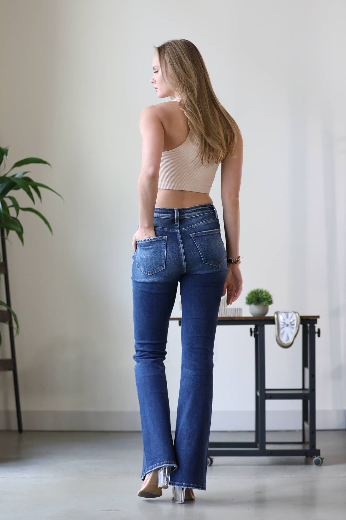 High-Rise Distressed Flare Denim Pants Jeans