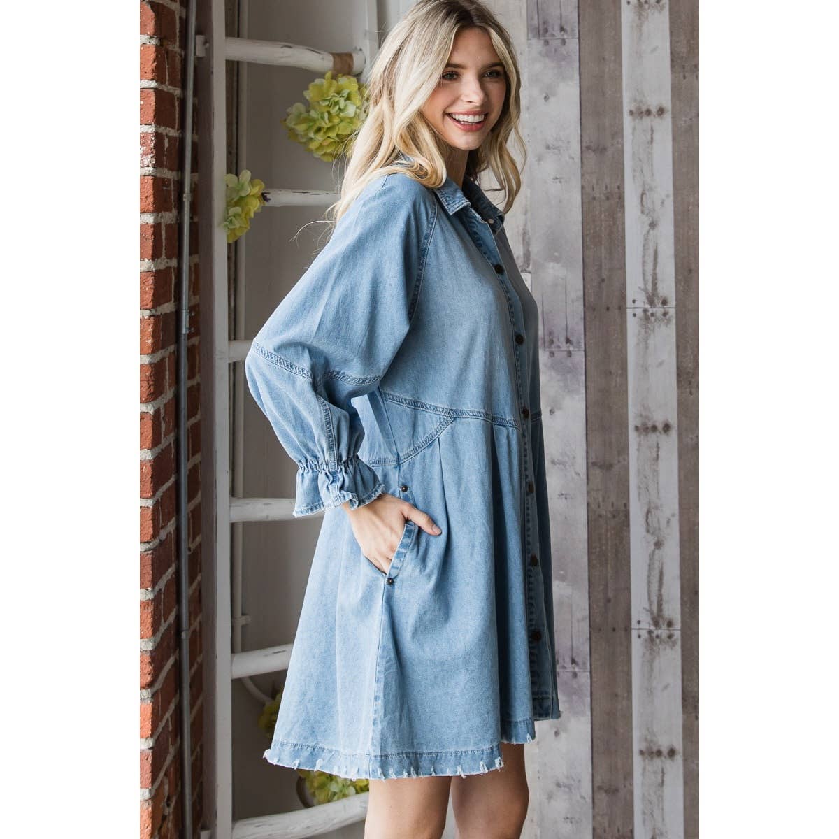 Overfit Button Down Denim Shirt Dress