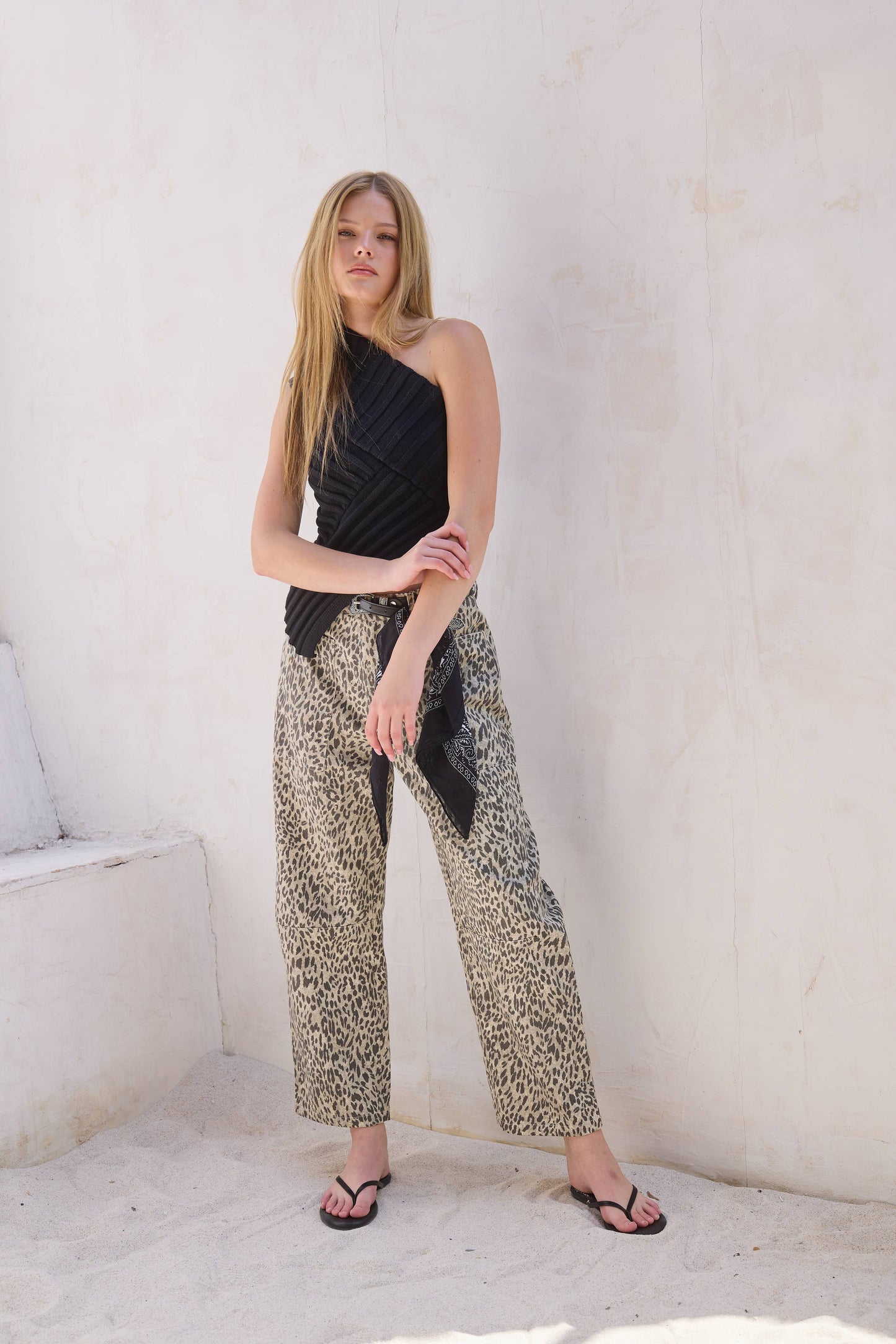 Leopard Print Barrel Leg Denim Jeans