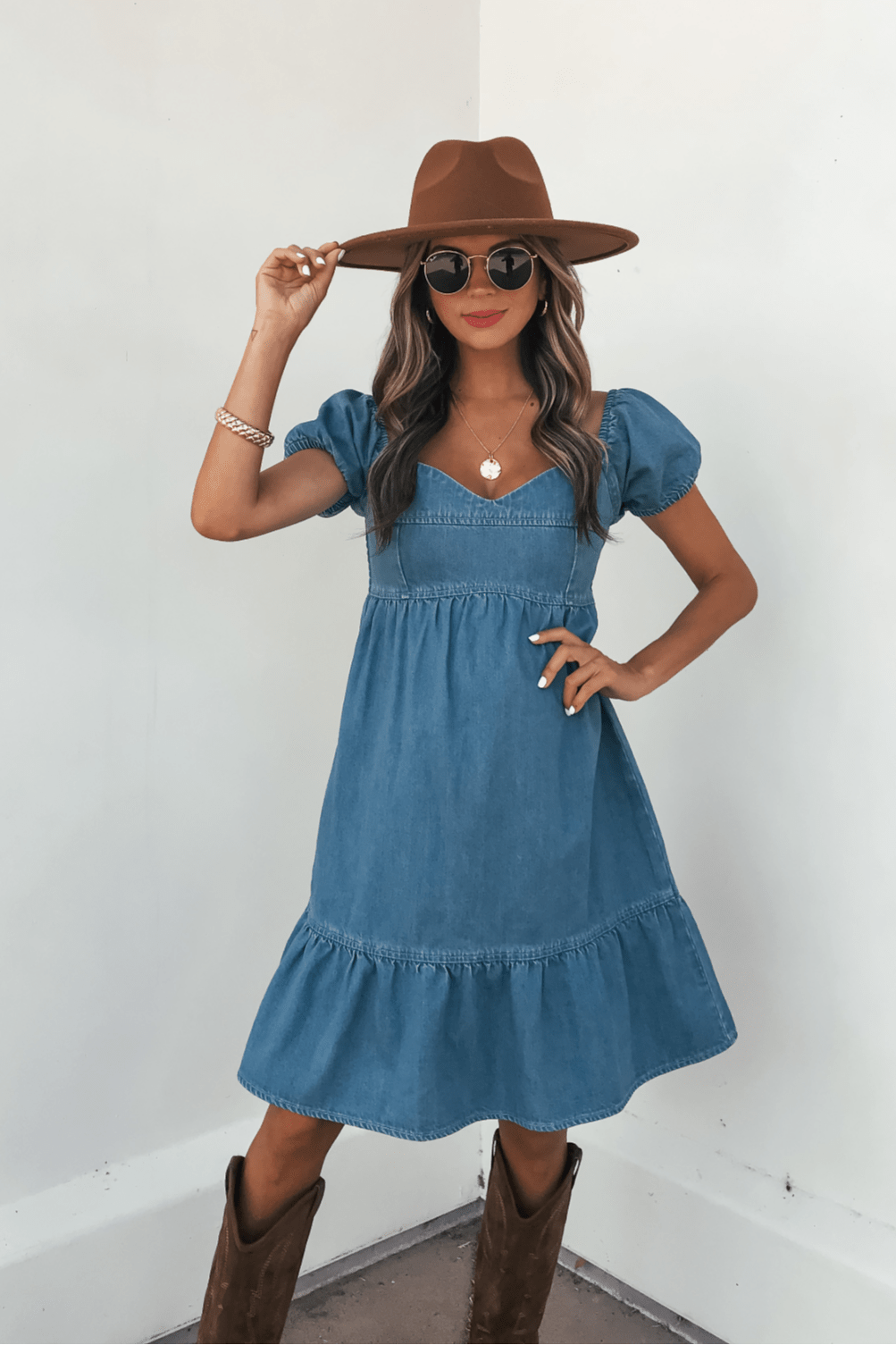Blue Denim Tiered Mini Dress - FINAL SALE-ON LINE ONLY
