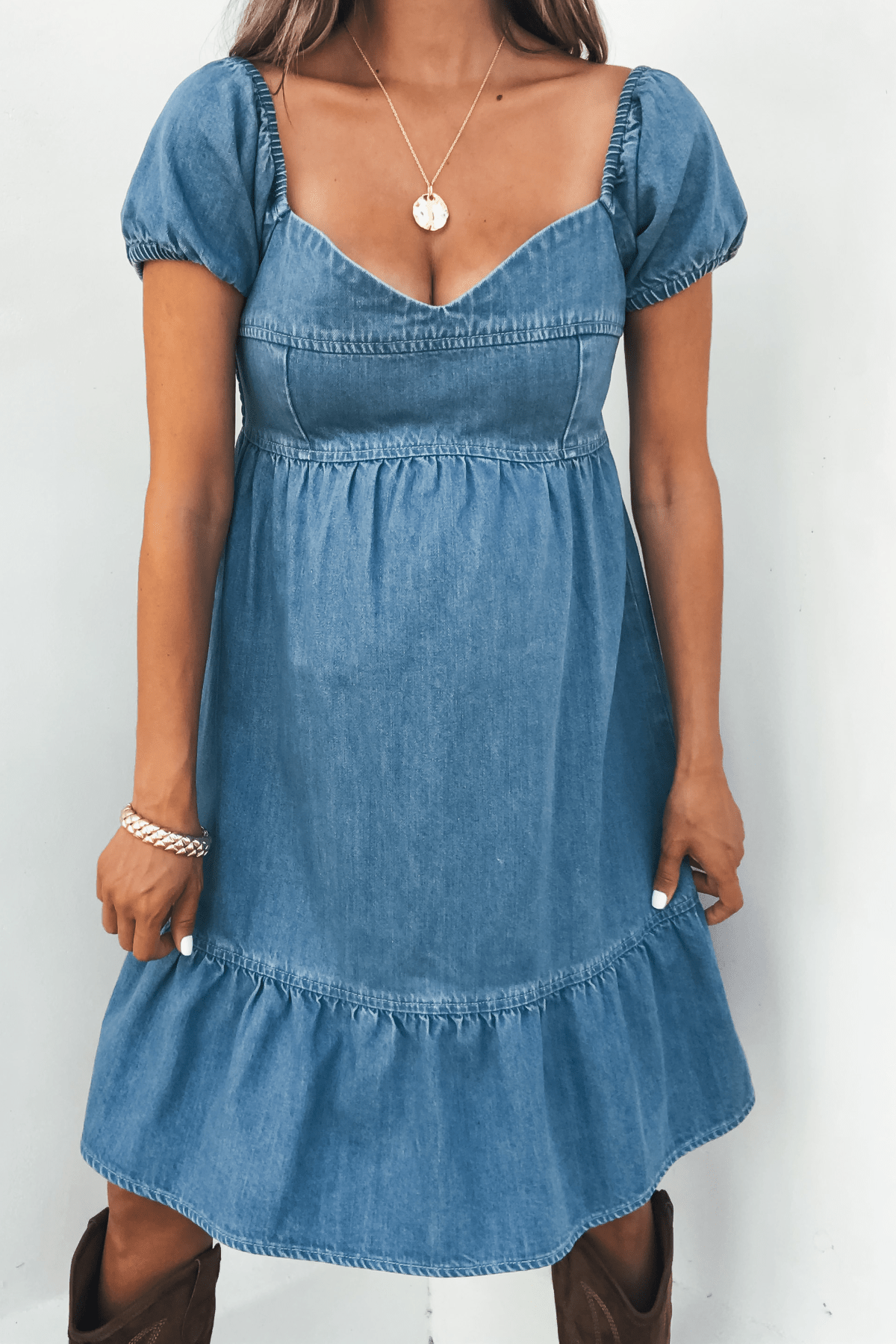 Blue Denim Tiered Mini Dress - FINAL SALE-ON LINE ONLY