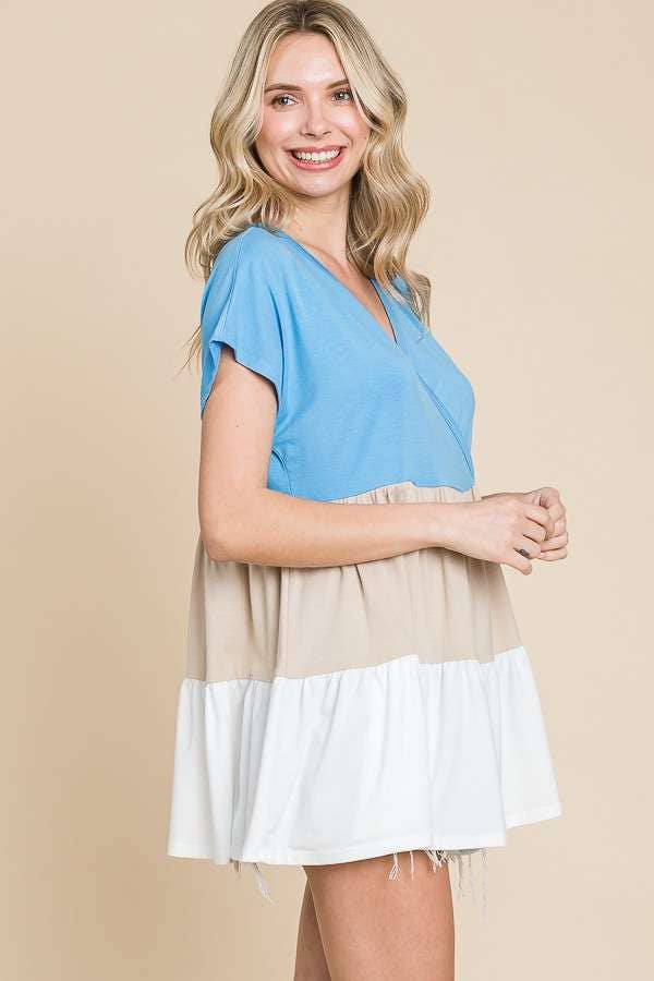 Surplus Tiered Color Block Top:  / LIVING CORAL