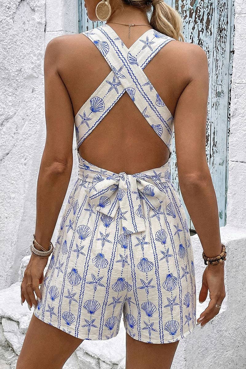 Starfish Shell Print Sleeveless Romper