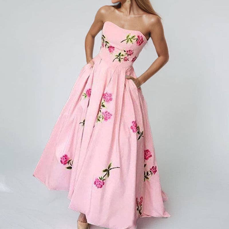 Elegant Floral Print High-Waist Maxi Dress for Women