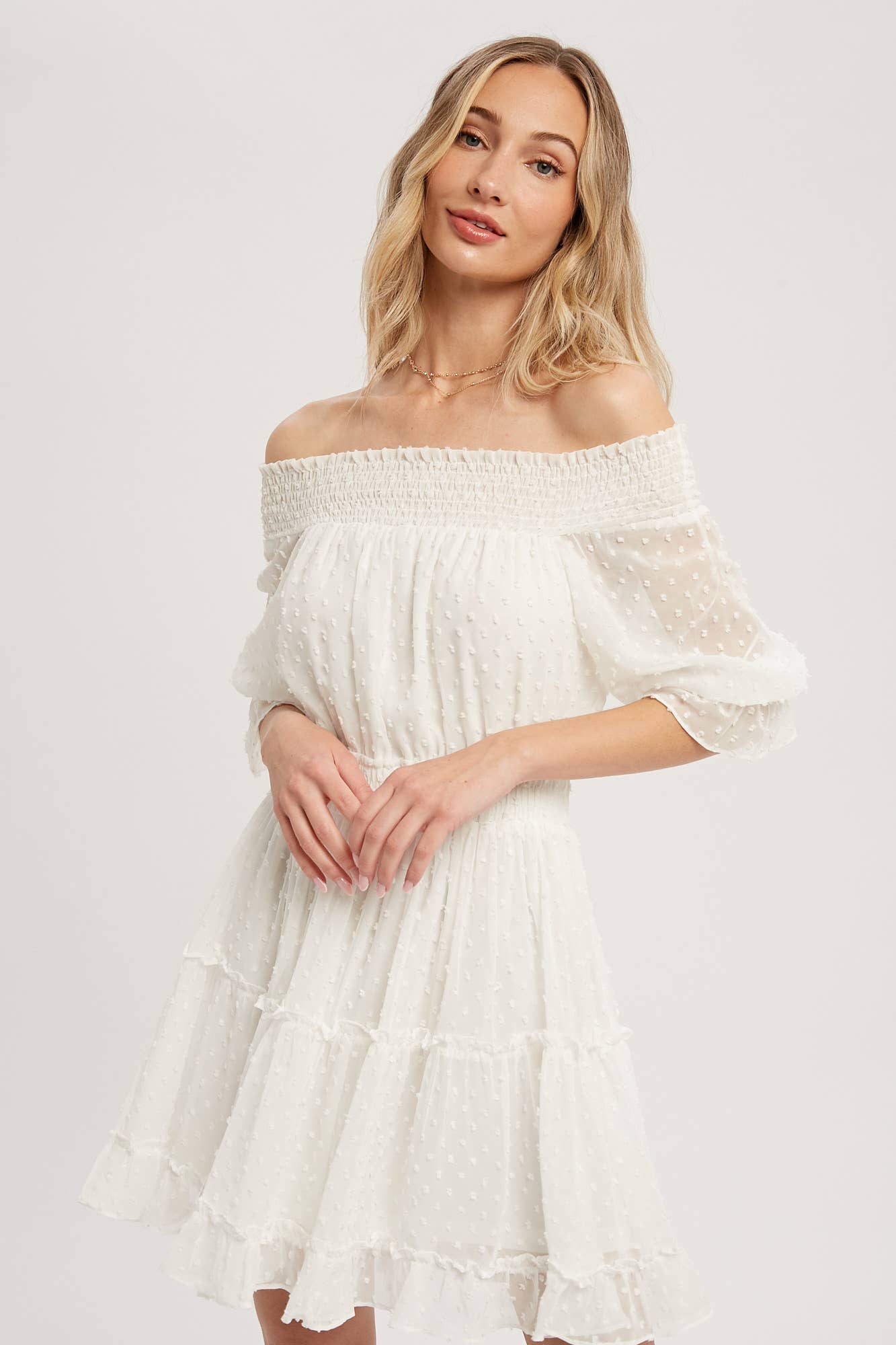 SWISS DOT OFF SHOULDER DRESS