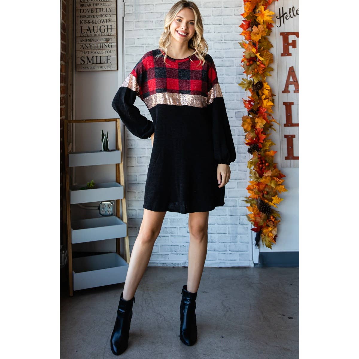 Checker Contrast Sequins Dress