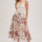 FLORAL RUFFLED MESH MIDI SKIRT