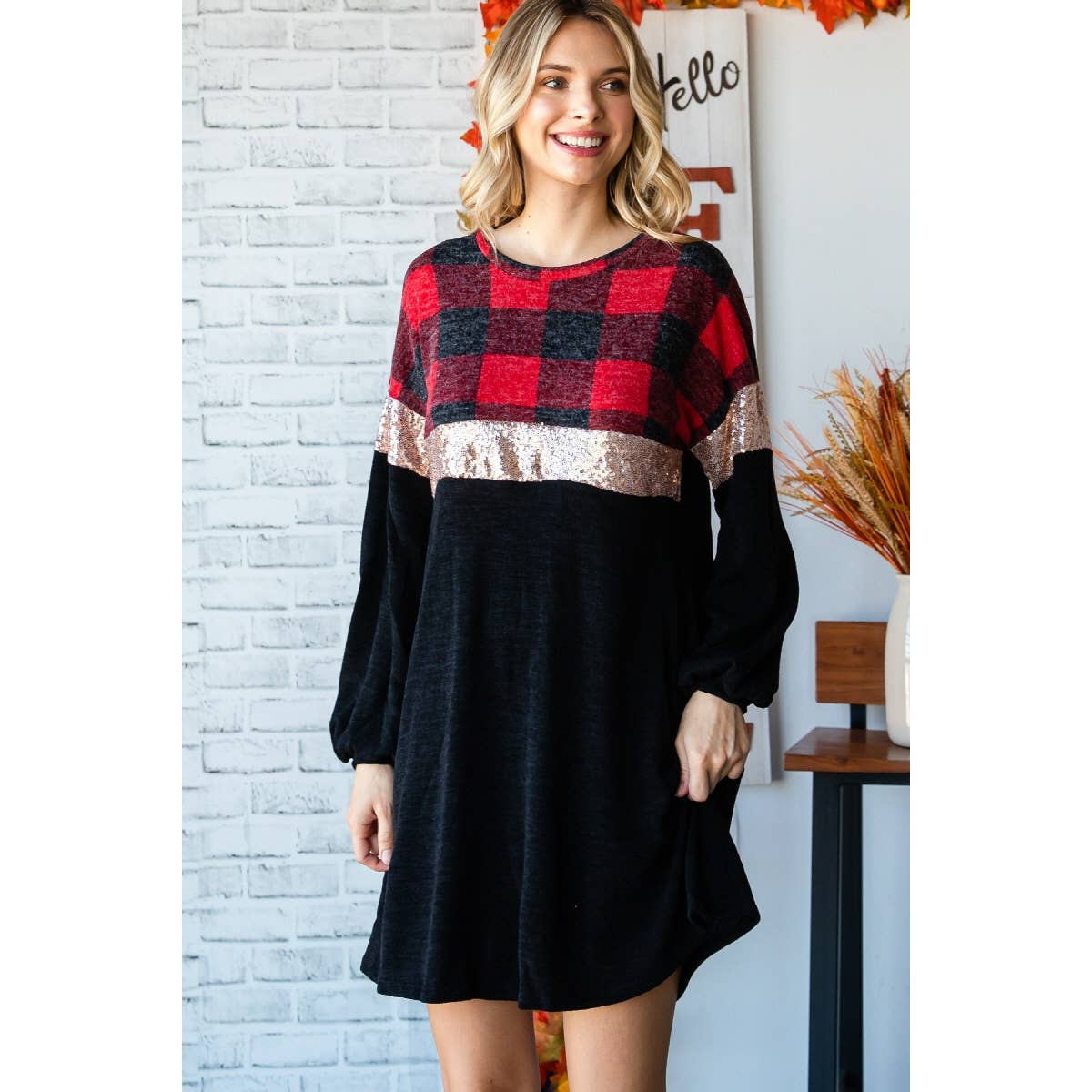 Checker Contrast Sequins Dress