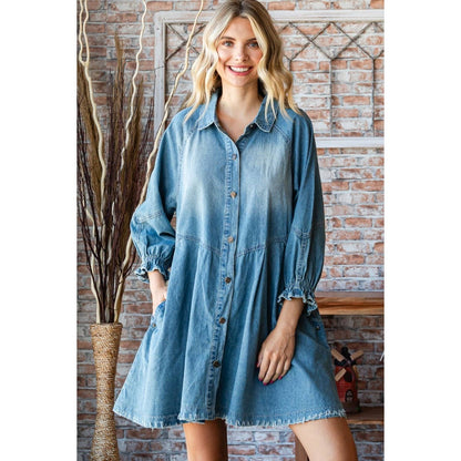 Overfit Button Down Denim Shirt Dress