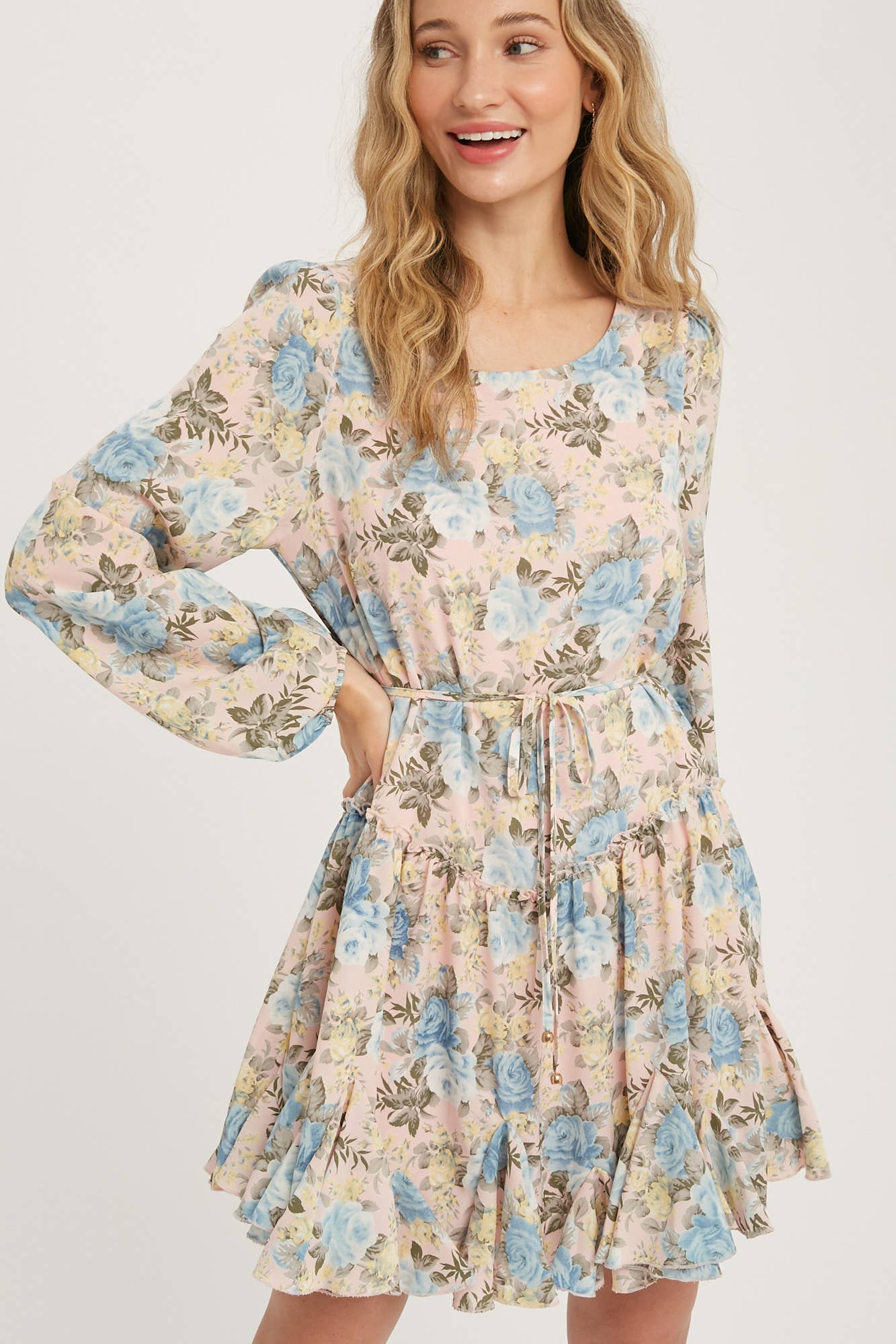 FLORAL PRINT RUFFLED SWING DRESS