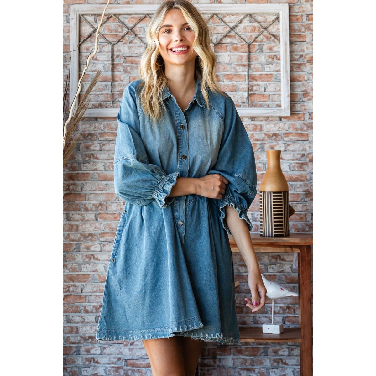 Overfit Button Down Denim Shirt Dress