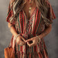 Bohemian Floral Print Buttoned V Neck Ruffle Tiered Dress