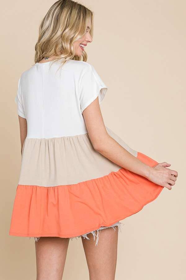 Surplus Tiered Color Block Top:  / LIVING CORAL