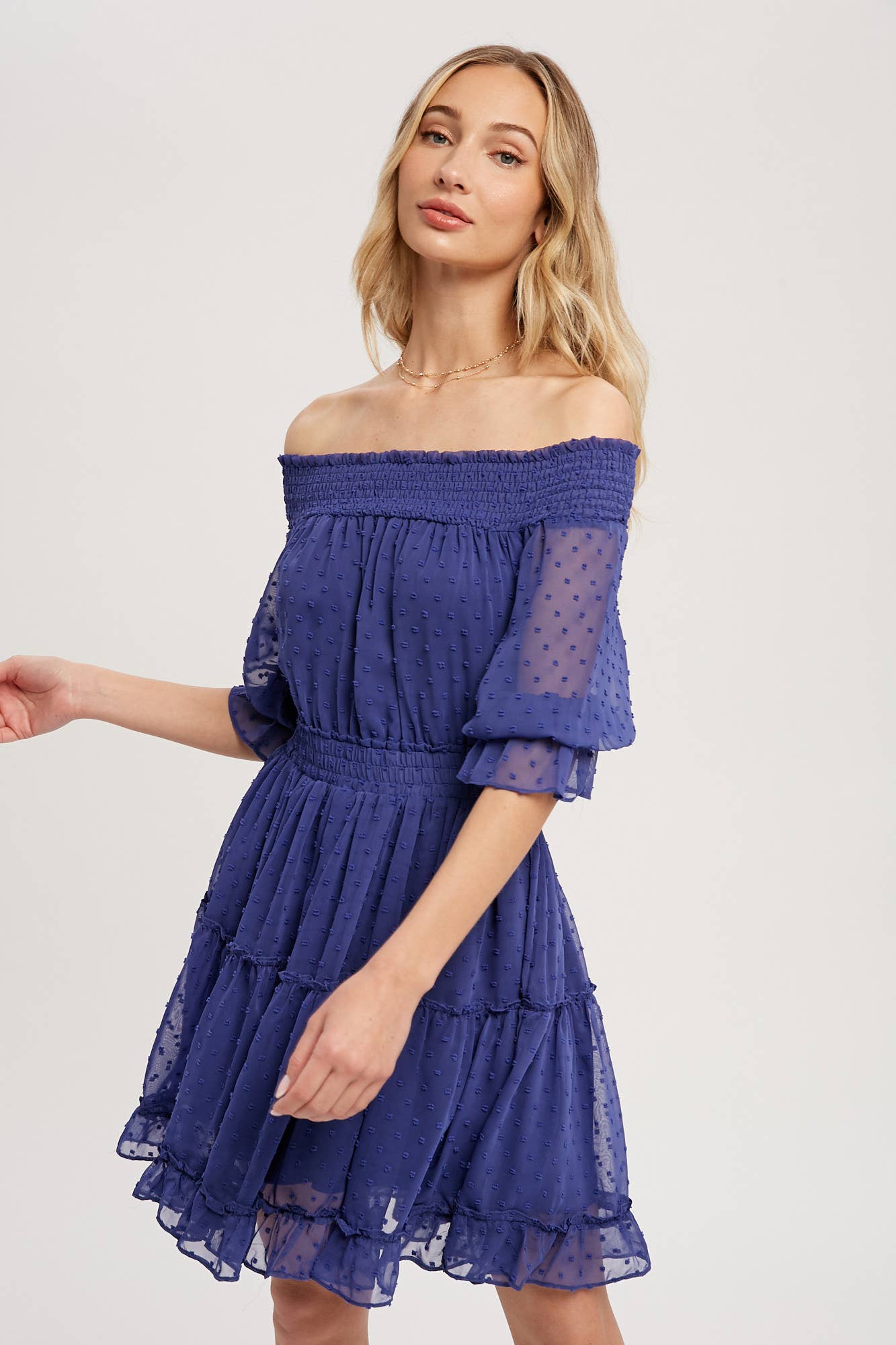 SWISS DOT OFF SHOULDER DRESS