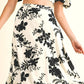 Puff Sleeve Crop Top Black Floral Print Ruffle Hem Midi Skirt Two Piece Set