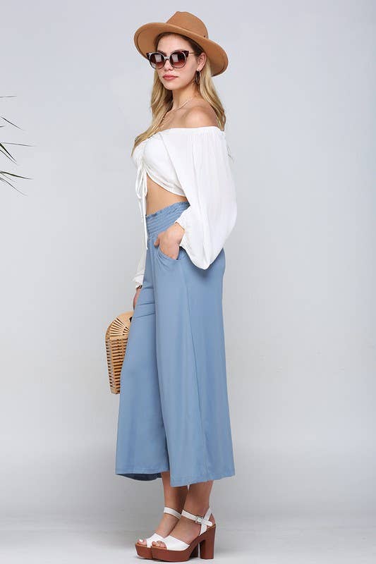 Smocked WAIST BEND GAUCHO PANTS