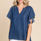 LST5325 - CHAMBRAY FLUTTER SLEEVE TOP=