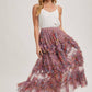 FLORAL RUFFLED MESH MIDI SKIRT