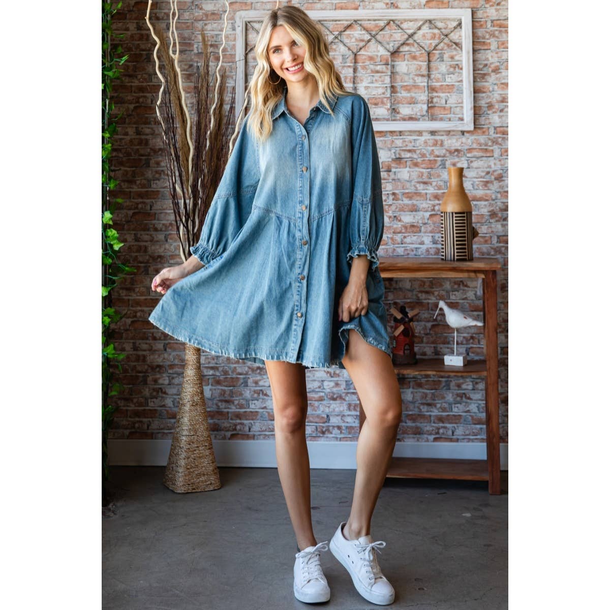 Overfit Button Down Denim Shirt Dress