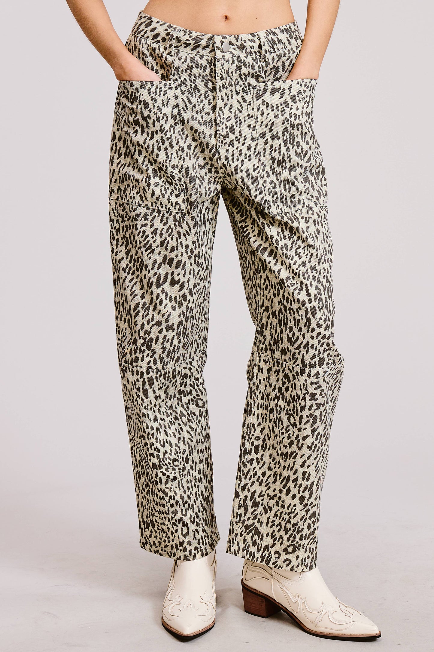 Leopard Print Barrel Leg Denim Jeans