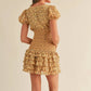 Boho Smocked Paisley Print Puff Sleeve V-Neck Tiered Ruffle Mini Dress