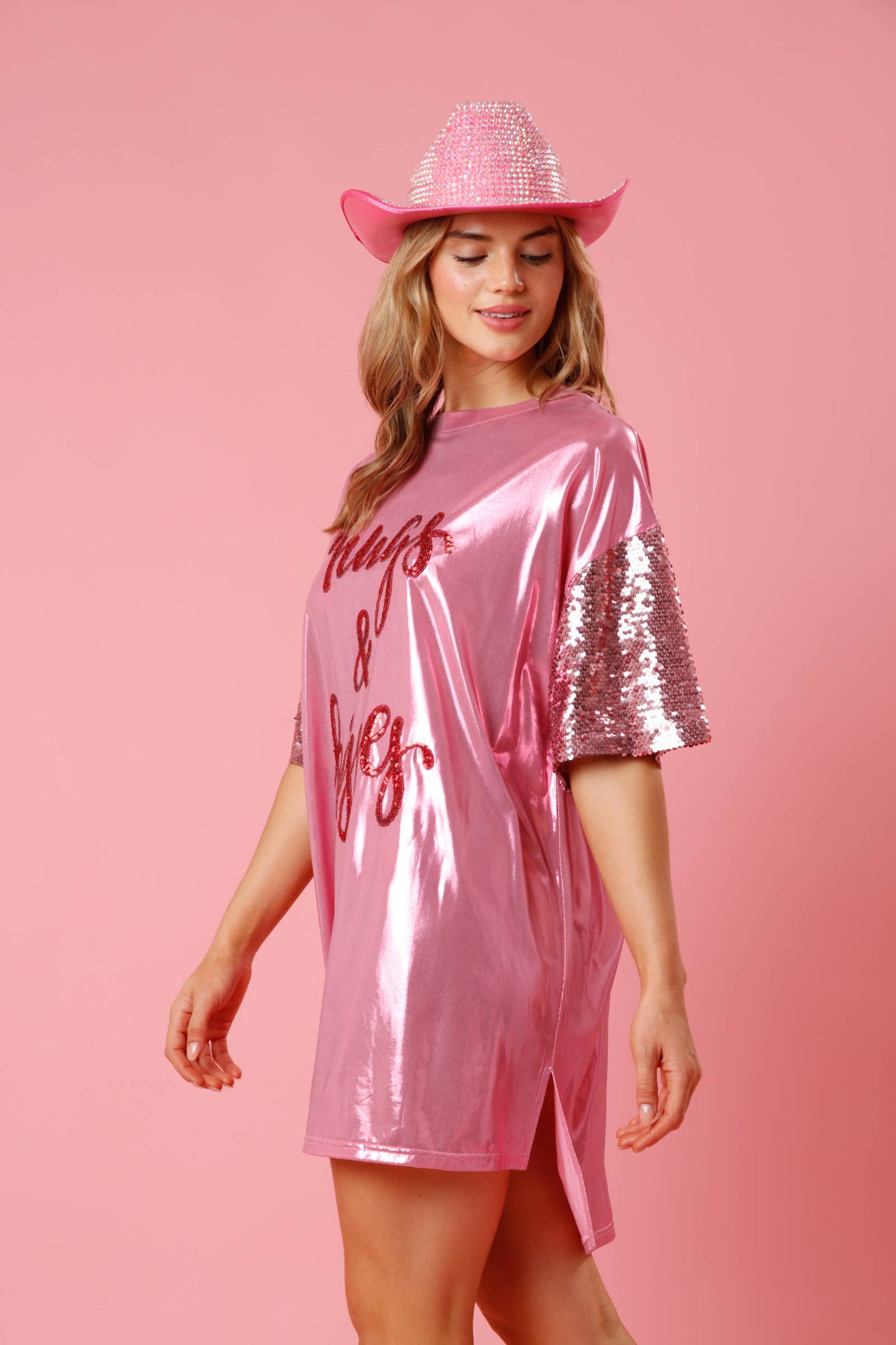 Foil 'Hugs and Kisses' Mini Dress