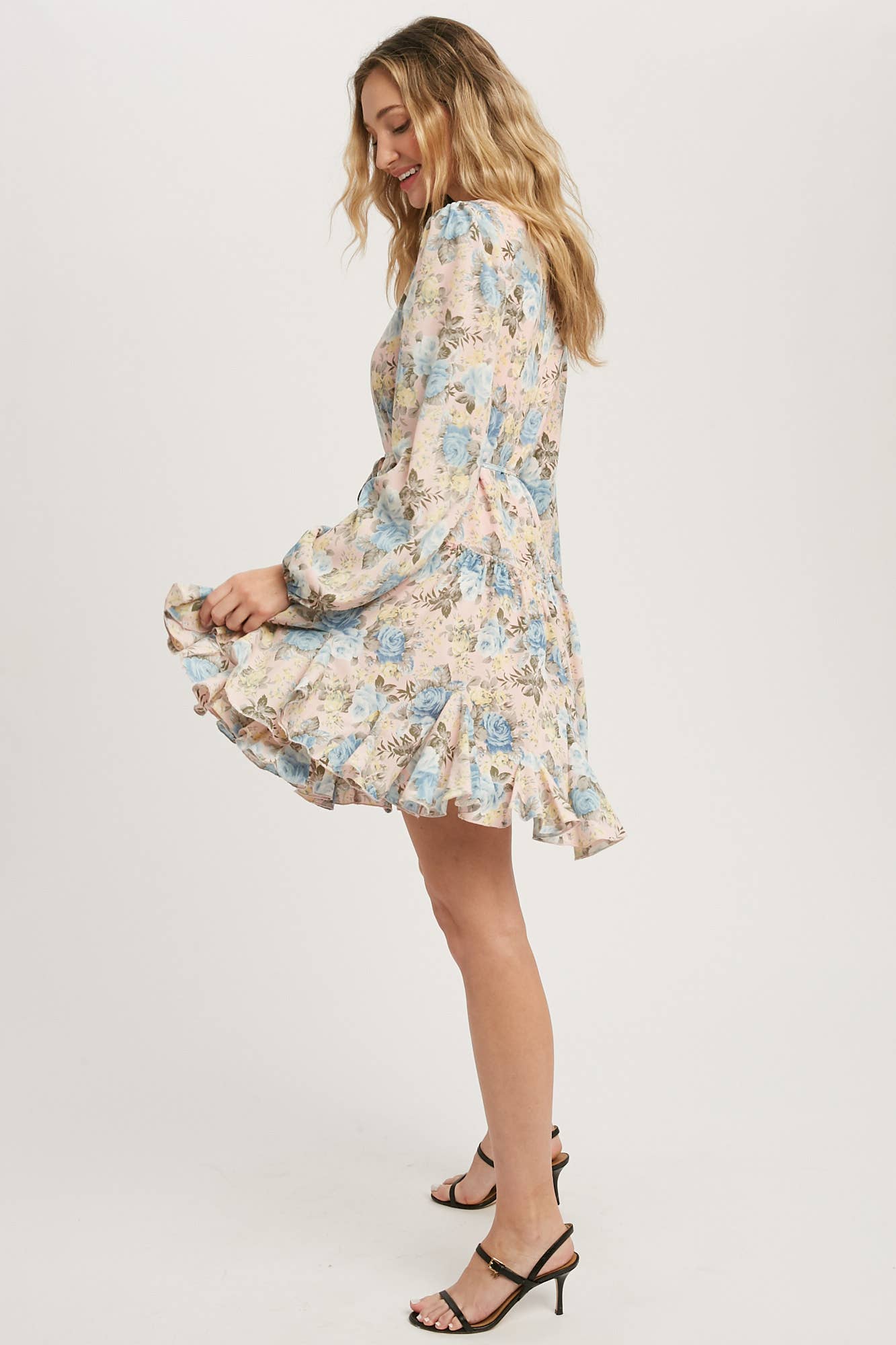 FLORAL PRINT RUFFLED SWING DRESS