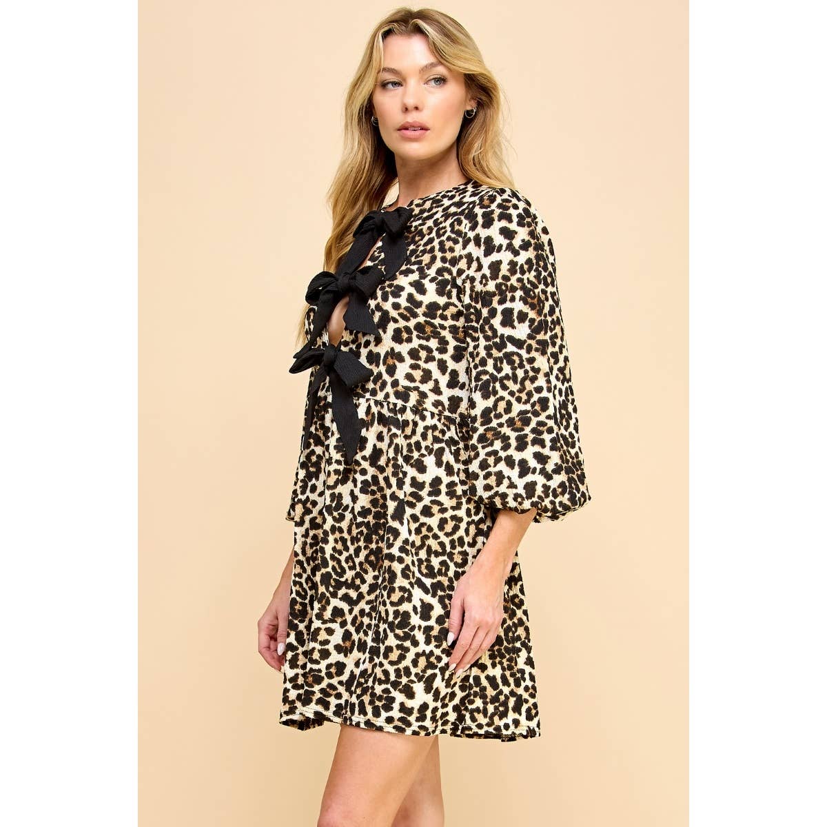 Print Woven Ribbon Tie Short Dress