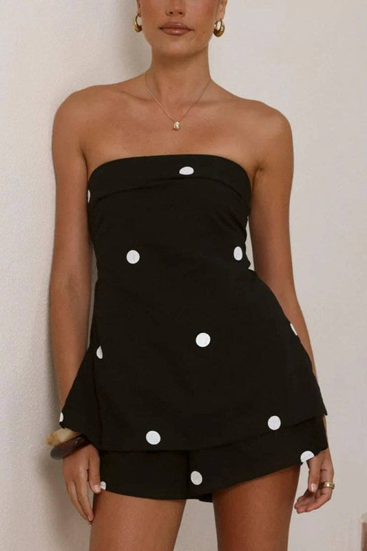Polka Dot Strapless Shorts Set