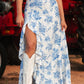 Boho Floral High Waist Ruffle Split Maxi Skirt
