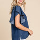 LST5325 - CHAMBRAY FLUTTER SLEEVE TOP=