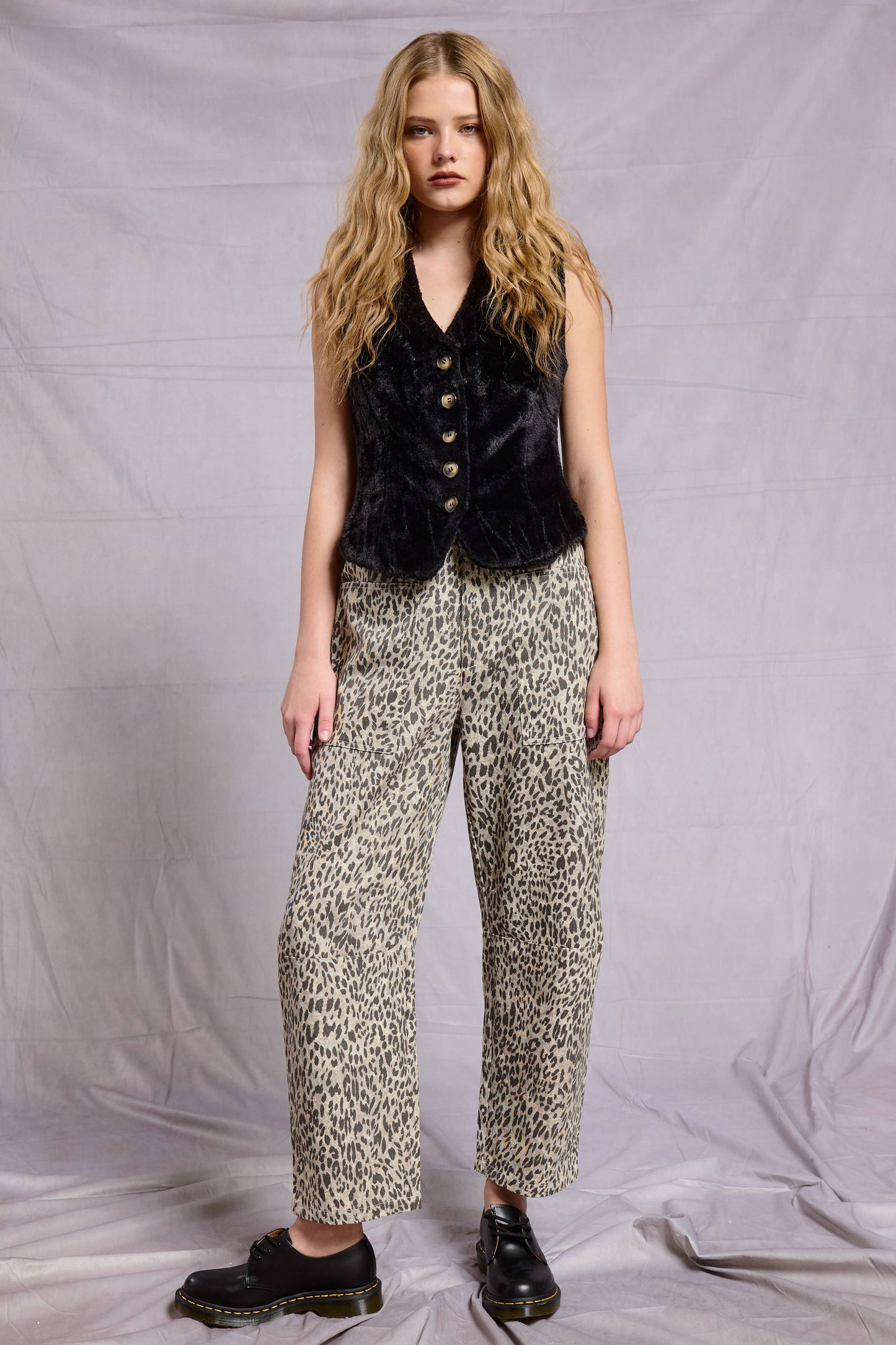Leopard Print Barrel Leg Denim Jeans
