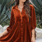 Women's 3/4 Sleeve Tunic Babydoll Velvet Shirt