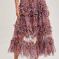 FLORAL RUFFLED MESH MIDI SKIRT