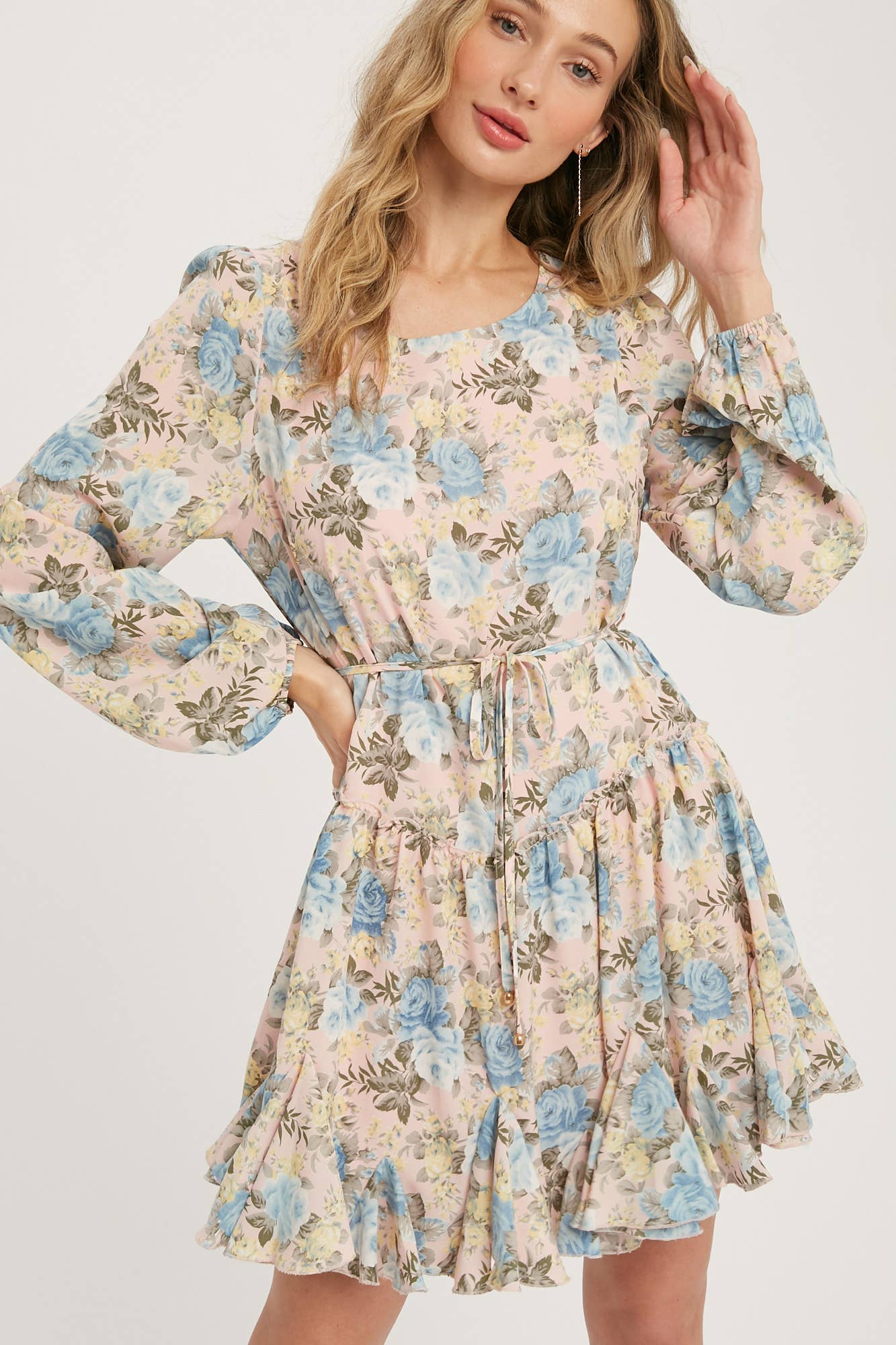 FLORAL PRINT RUFFLED SWING DRESS