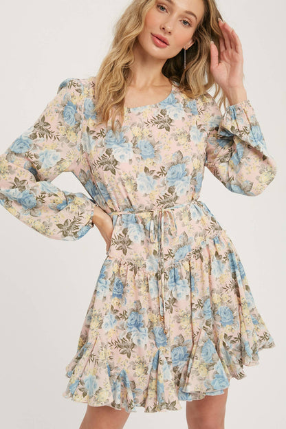 FLORAL PRINT RUFFLED SWING DRESS