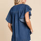 LST5325 - CHAMBRAY FLUTTER SLEEVE TOP=