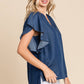 LST5325 - CHAMBRAY FLUTTER SLEEVE TOP=