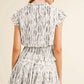 White Abstract Print Ruffle Flutter Sleeves and Tie Neck Detail Summer Mini Dress