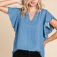 LST5325 - CHAMBRAY FLUTTER SLEEVE TOP=