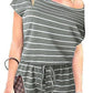 Striped Short Sleeve Drawstring Waist Romper