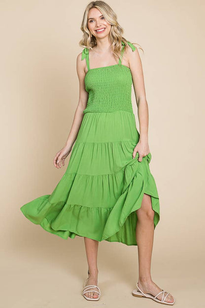 Smocking Tube Tiered Midi Dress:  / ALOE GEL