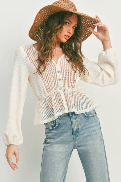 Victoria Eyelet Long Sleeve Top: